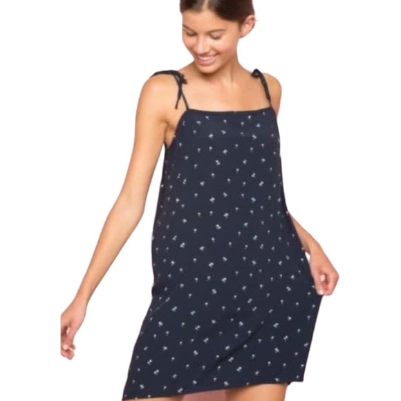 Brandy Melville Dresses & Skirts - Brandy Melville navy scattered micro palm print tie strap square neck mini dress